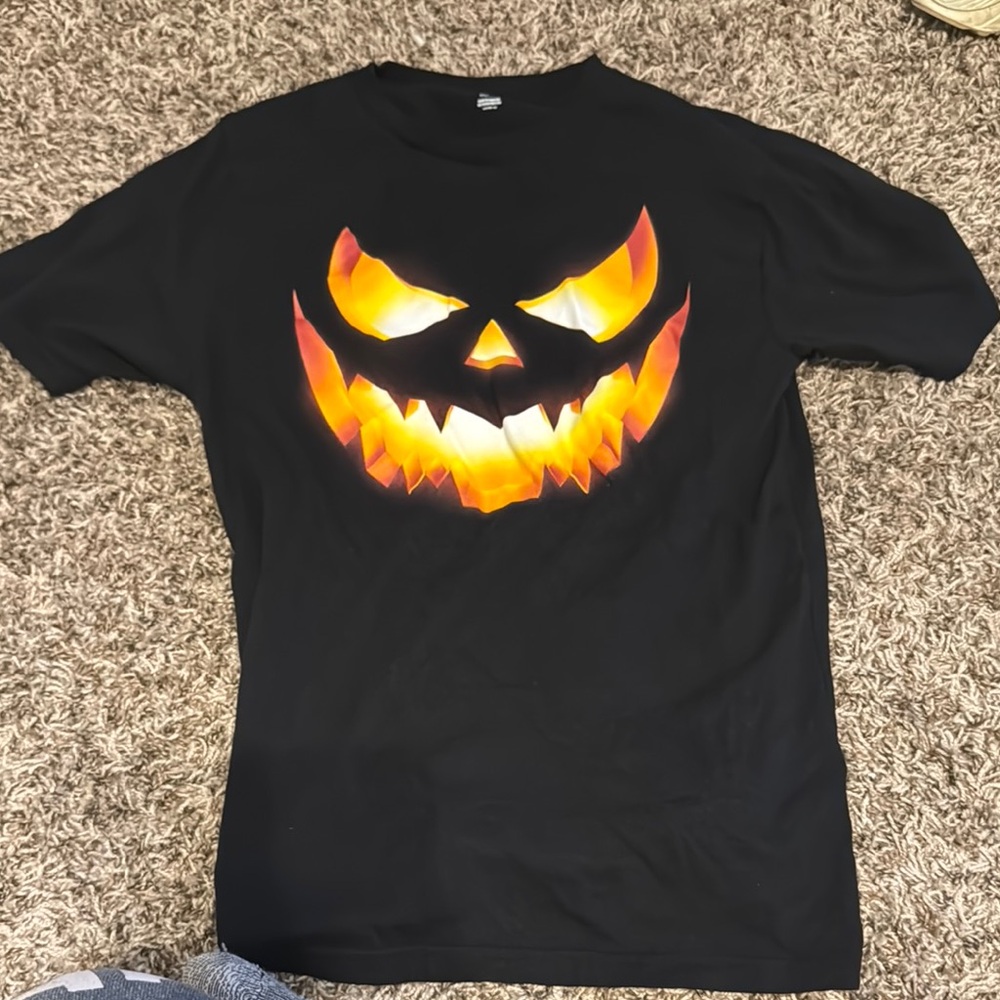 Halloween Black Tee with Glowing Pumpkin